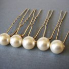 Gold Bridal Hair U Pin Swarovski Pearl - Gift Under 20 - Bridesmaid Present HG004