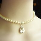 Swarovski Pearl Necklace - Classic Rhinestone Teardrop Bridal Wedding Jewelry