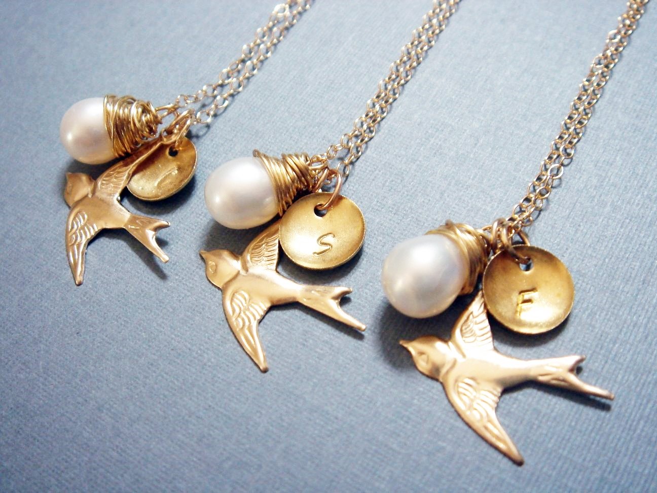 Monogram Gold Pearl Necklace - 14k Gold Filled Sensitive Skin - Bridesmaid Gift