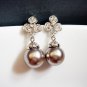 Flower Bridal Platinum Large Pearl Earrings - Cubic Zirconia - Orchid E035