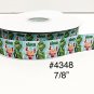 5 yard - 7/8" Christmas Grinch and Little Girl with Red Bow on Light Blue Grosgrain Ribbon