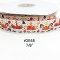 5 yard - 7/8" Thanksgiving Unicorn with Pumpkin, Fall leaf and Acorn on White Grosgrain Ribbon