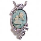 RARE VINTAGE STYLE  Turquoise Butterfly Cameo Crystal Necklace
