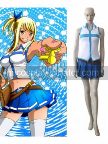 Fairy Tail Lucy Heartfilia White and Blue Cosplay Costume