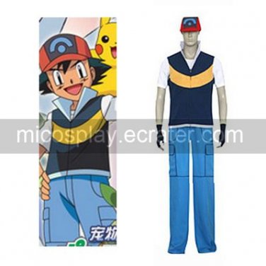 Pok&Atilde;&copy;mon Ash Ketchum Royal Blue And Yellow Cosplay Costume