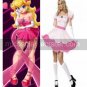 Super Mario Bros Princess Peach Short Dress Game Cosplay Costume
