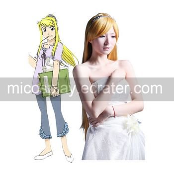 Golden 100cm Fullmetal Alchemist Winry Rockbell Nylon Cosplay Wig