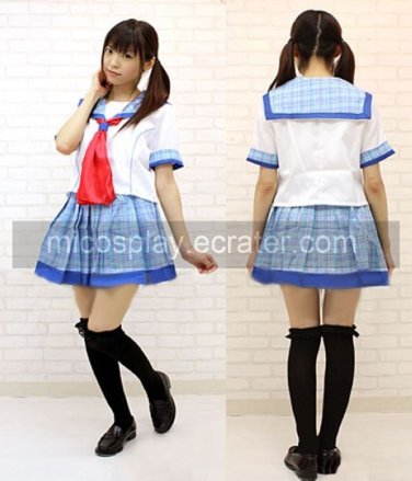 Short Sleeves light blue School Uniform Cosplay Costume (33)