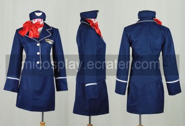 Airhostess long Sleeves  blue Uniform  Cosplay Costume6