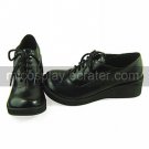 Handmade Black PU Leather 5cm Wedge School Lolita Shoes