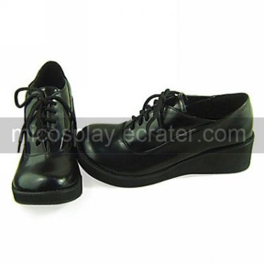 Handmade Black PU Leather 5cm Wedge School Lolita Shoes