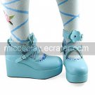 Handmade Blue PU Leather 7cm Wedge Sweet Lolita Shoes