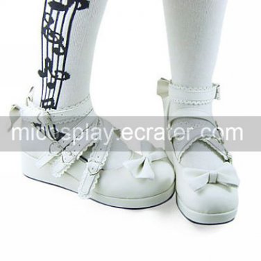 Handmade White PU Leather 6cm Wedge Sweet Lolita Shoes