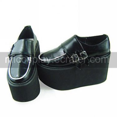 Handmade Black PU Leather 11cm Platform Punk Lolita Shoes