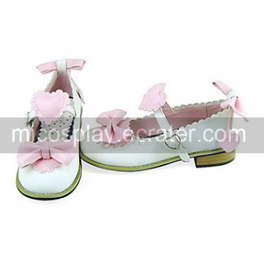 Handmade Pink and White PU Leather 2.5cm Flat Sweet Lolita Shoes