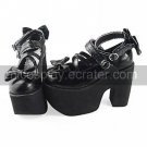 Handmade Black PU Leather 12cm High Heel Gothic Shoes with Bow