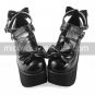 Handmade Black PU Leather 12cm High Heel Gothic Shoes with Bow