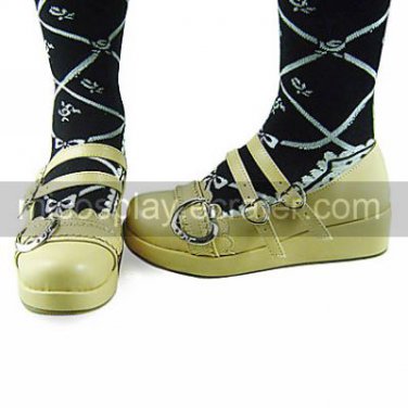 Handmade Sweety Beige PU Leather 5.5cm Wedge Casual Lolita Shoes