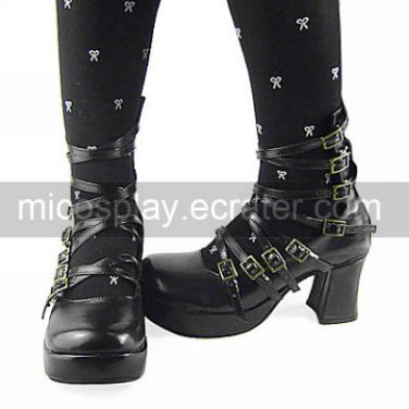 Handmade Black PU Leather 7.5cm High Heel Punk Lolita Shoes