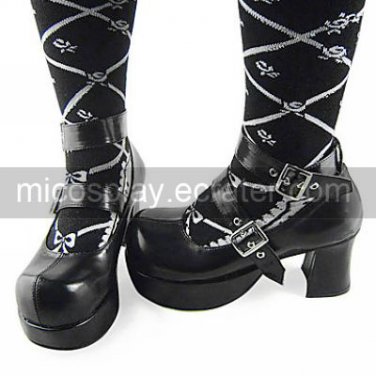 Handmade Black PU Leather 7.5cm Chunky Heel Punk Lolita Shoes