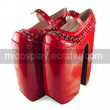 Handmade Red PU Leather 31cm High Heel Punk Lolita Shoes