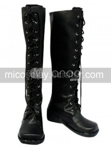 Black Lace Tie Imitated Leather Rubber Cosplay Boots
