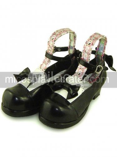 Black Touhou Project Hakurei Reimu Ankle Strap PU Lolita Shoes