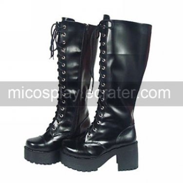 3 Chunky Heel Platform Black PU Lolita Boots