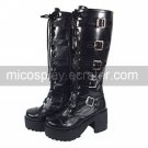 3 Chunky Heel Platform Black PU Lolita Boots with Buckle