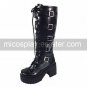 3 Chunky Heel Platform Black PU Lolita Boots with Buckle