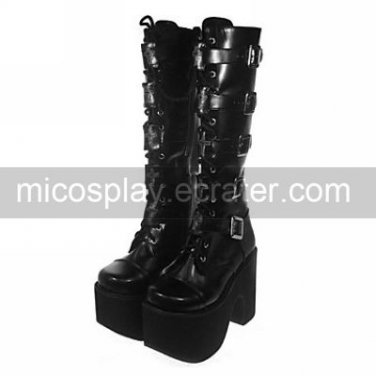 4 Chunky Heel Platform Black PU Lolita Boots
