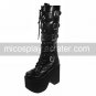 4 Chunky Heel Platform Black PU Lolita Boots