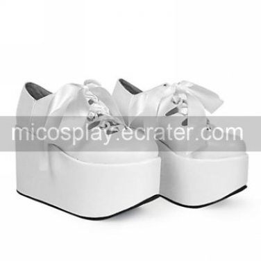 4 Wedge Pure White PU Lolita Shoes with Ribbon