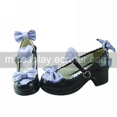 Black and Purple 4.5cm High Heel Sweet Lolita Shoes with Bow and Heart