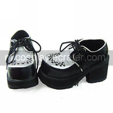 Black and White Check Pattern PU Leather 8cm High Heel School Lolita Shoes