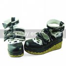 Black and White PU Leather 6.5cm Wedge Sweet Lolita Shoes