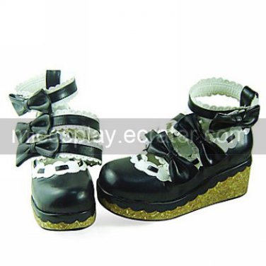 Black and White PU Leather 6.5cm Wedge Sweet Lolita Shoes