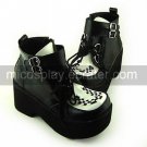 Black and White PU Leather 8cm High Heel Punk Lolita Sandals(High-cut)