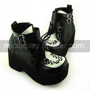 Black and White PU Leather 8cm High Heel Punk Lolita Sandals(High-cut)