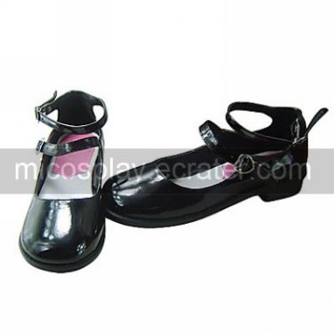 Black High Gloss PU Leather Flat Classic Lolita with Double Belt