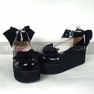 Black Patent Leather 6.5cm High Heel Sweet Lolita Shoes with Bow