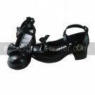 Black PU Leather 4.5cm High Heel Classic Lolita Shoes with Bow