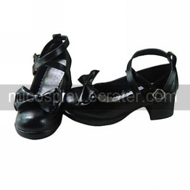 Black PU Leather 4.5cm High Heel Classic Lolita Shoes with Bow