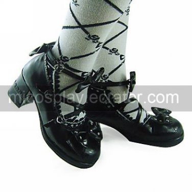 Black PU Leather 4.5cm High Heel Sweet Lolita Shoes