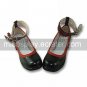 Black PU Leather 4.5cm High Heel Wine Red Trimming Lace Sweet Lolita Shoes