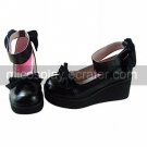 Black PU Leather 4.5cm Wedge Velvet Bow Classic Lolita Shoes