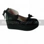 Black PU Leather 4.5cm Wedge Velvet Bow Classic Lolita Shoes