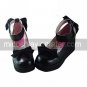 Black PU Leather 4.5cm Wedge Velvet Bow Classic Lolita Shoes