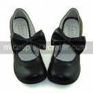 Black PU Leather 6.3cm High Heel Sweet Lolita Sandals with Bow