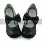 Black PU Leather 6.3cm High Heel Sweet Lolita Sandals with Bow